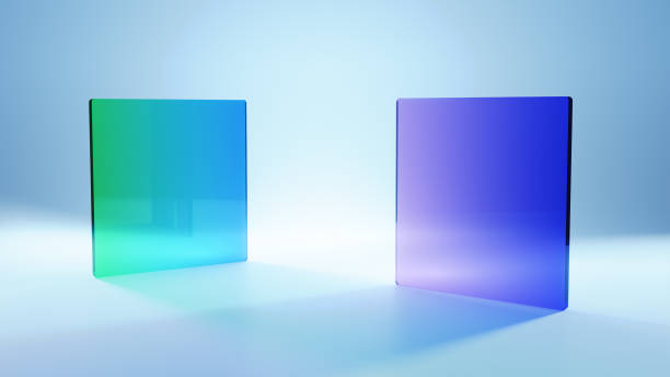 istock 3d rendering of abstract geometric translucent glass background with two colorful squares 1360056653