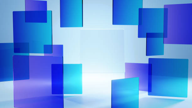 3d rendering of abstract geometric translucent glass background with blue clear stock photo