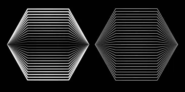 Vector illustration of Art lines geometry in hexagons form over black background.
