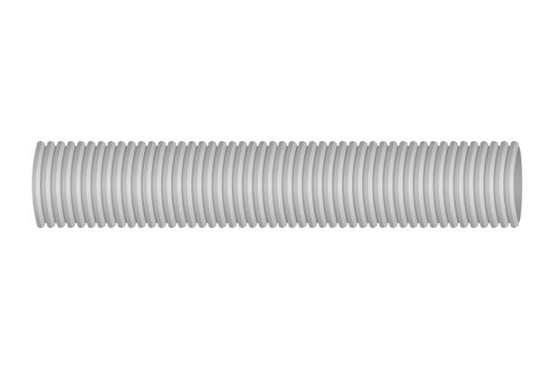 Flexible corrugated gray plastic pipe isolated on white. Flexible corrugated gray plastic pipe isolated on white. Vector illustration of hose connection for plumbing. white plastic tube stock illustrations