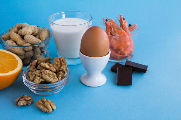 istock Close-up on food allergens on the blue background 1360060448