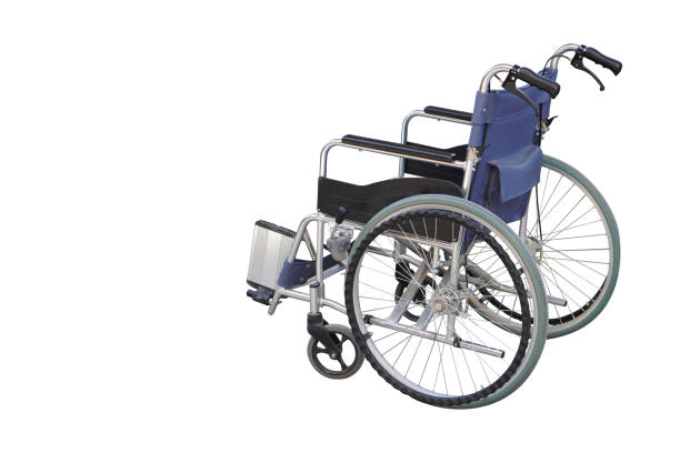 black and blue Wheel chair on white background, object, transpotation, comfortable, copy space
