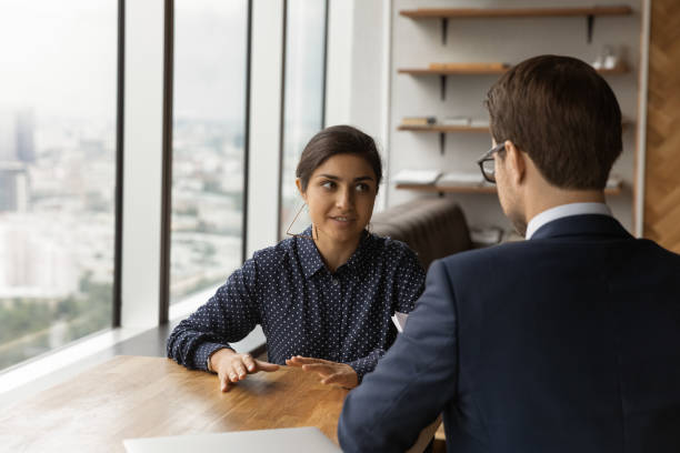 istock Young attractive Indian ethnicity female applicant pass job interview 1360063218