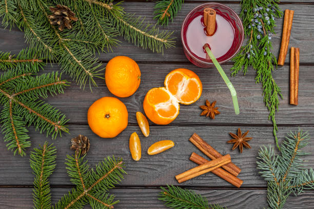 istock New Year's still life. Mulled wine and tangerines. 1360067337