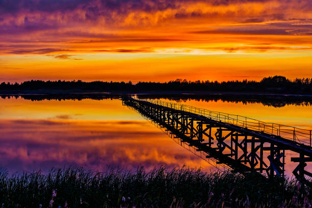istock old iron footbridge on the lake at sunset 1360069661