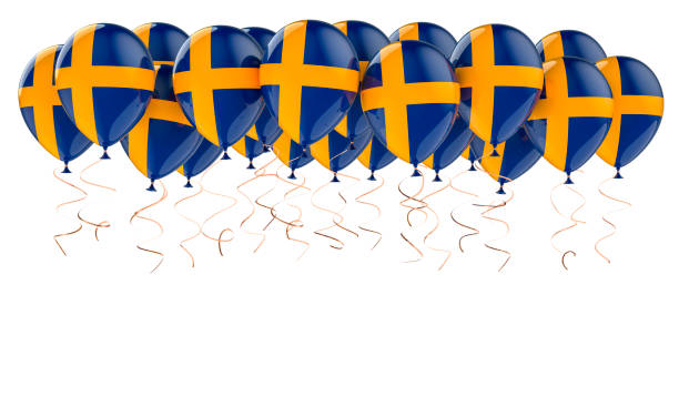 istock Balloons with Swedish flag, 3D rendering 1360070677
