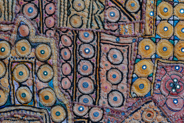 istock Detail old colorful patchwork carpet in India. Close up 1360070872