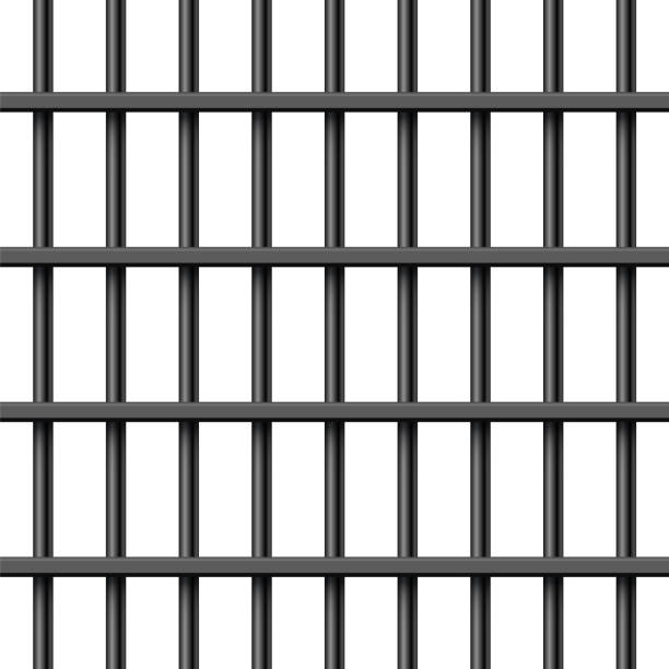 istock Black realistic metal prison bars isolated on white background. Detailed jail cage, prison iron fence. Criminal background mockup. Creative vector illustration 1360072169