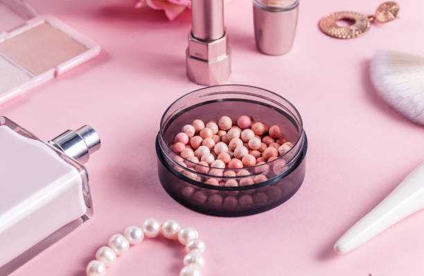 istock Set of decorative cosmetics on pink background. 1360073338
