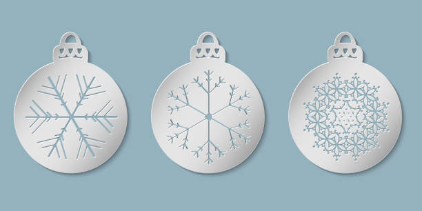 ilustrações de stock, clip art, desenhos animados e ícones de christmas festive balls cut out of paper - printers ornament