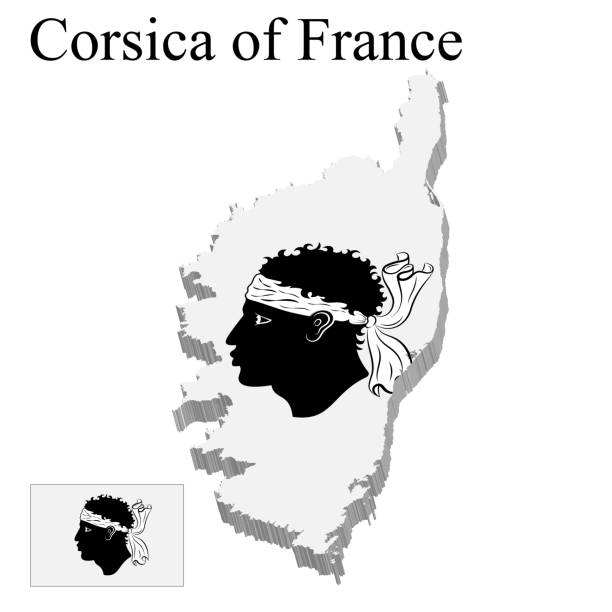 illustrazioni stock, clip art, cartoni animati e icone di tendenza di bandiera della corsica di francia sulla mappa su sfondo bianco - ajaccio