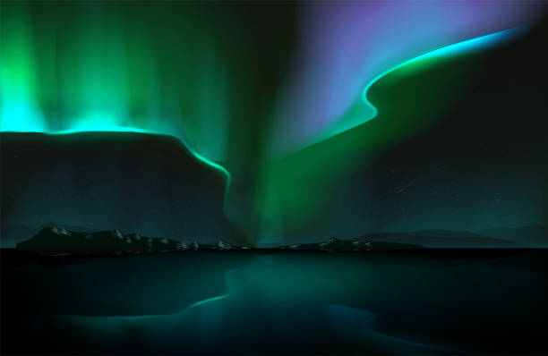 Northern lights magical phenomenon atmosphere beautiful adventure travel
 magnetic iceland vector art illustration