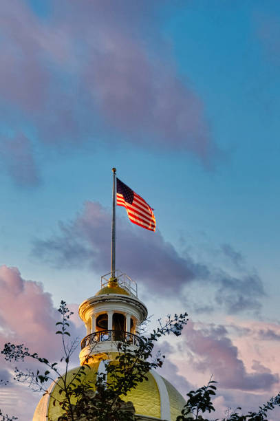 istock Flag on Savannah City Hall at Dusk 1360084438