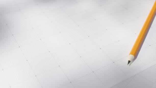 机白フォーカス上のグラフ紙と鉛筆の3dレンダリング - graph paper mesh paper book ストックフォトと画像