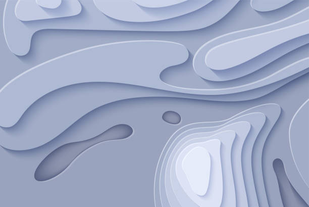 istock Topographic map in paper cut style. 3d abstract background with cut out waves modern cover. Grey color holes and mountains papercut art. Vector card illustration and origami smooth geometric shapes 1360085148