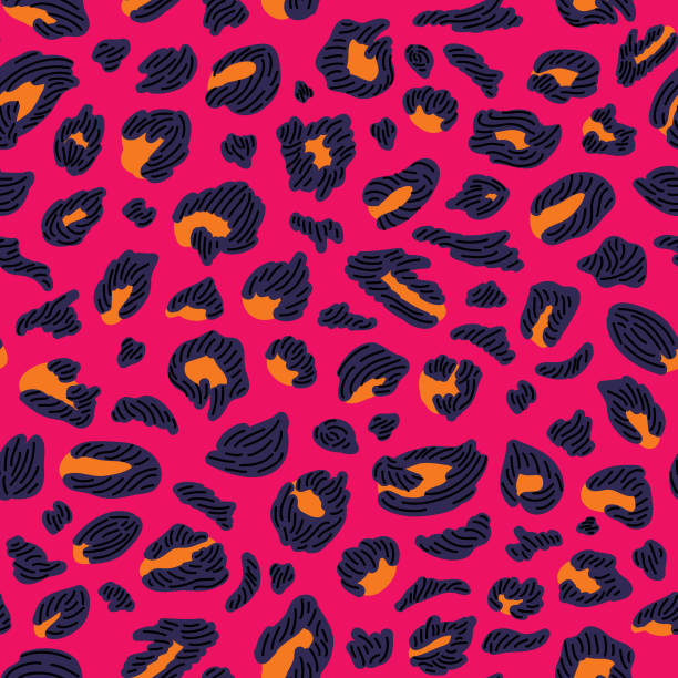 Wild and Bright 90s Leopard Print Spotted Pattern Fun and youthful leopard print pattern with a 90s vibe. Bright, funky colours with some linework for definition. Global colours, easy to change. animal pattern stock illustrations