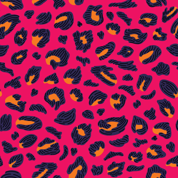 Wild and Bright 90s Leopard Print Spotted Pattern Fun and youthful leopard print pattern with a 90s vibe. Bright, funky colours with some linework for definition. Global colours, easy to change. animal print pattern stock illustrations