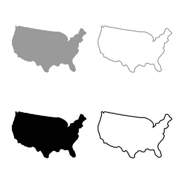 karte von amerika vereinigte staaten usa set icon grau schwarz farbe vektor illustration bild flach stil solide füllung kontur kontur linie dünn - amerika stock-grafiken, -clipart, -cartoons und -symbole