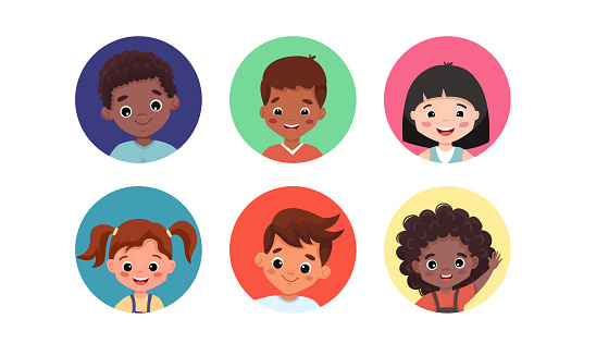 Children Circle Avatars Set Smiling Faces Of Boys And Girls With Different  Ethnicities Hair Colors And Skin Cartoon Flat Vector Illustration Isolated  On White Background Stock Illustration - Download Image Now - iStock