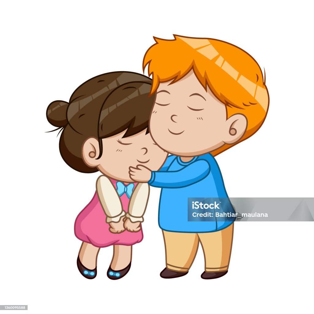 Ilustración de Pareja De Niños Abrazados Aislados Sobre Fondo Blanco y más  Vectores Libres de Derechos de Abrazar - iStock