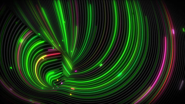 istock 3D rendering of spiral bright vortex streams of light on a surface with lines 1360097247