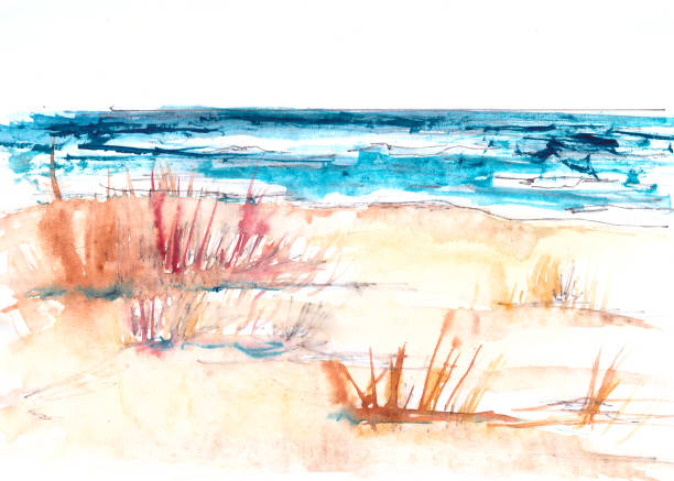 istock seaside, sea and sandy coast color watercolor drawing 1360105521