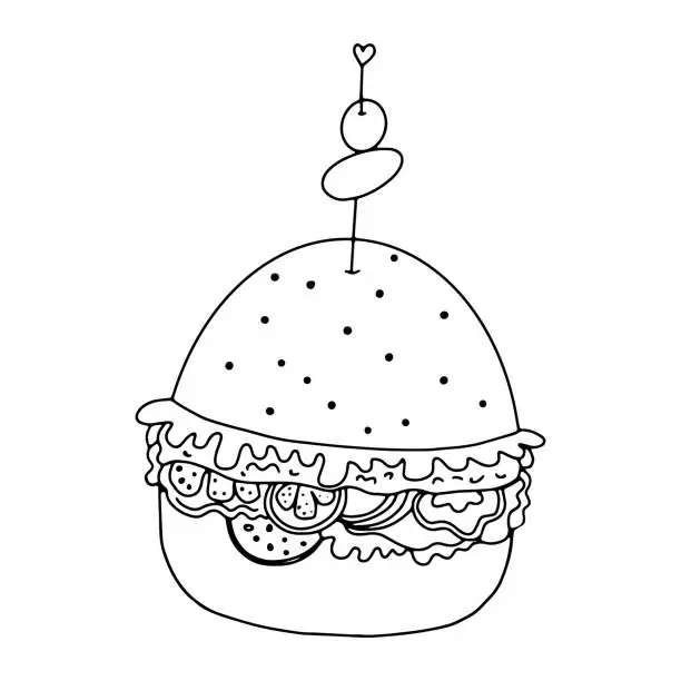 Vector illustration of Vector doodle icon burger, fast food icon
