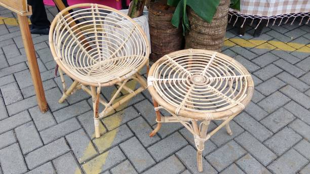 istock Vintage rattan table and chairs 1360106980