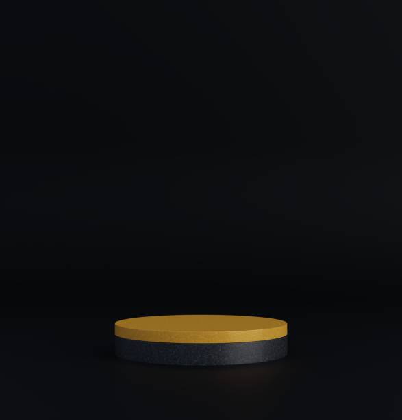 istock Minimal dark scene with Cylinder podiums on black color background.Abstract geometric shape for products presentation.3D render illustration. 1360108658