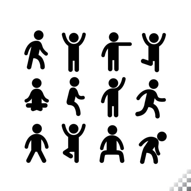 ilustraciones, imágenes clip art, dibujos animados e iconos de stock de sólido icono de baño humano figuras de palo de baja altura con varias poses - arms raised