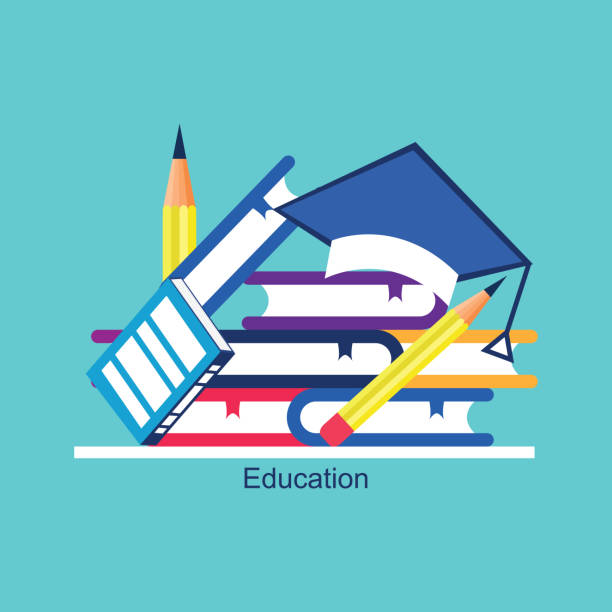 ilustrações, clipart, desenhos animados e ícones de conceito de ensino e graduação - success practicing book stack