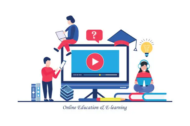 Vector illustration of Online Education and E-Learning via Digital Device
