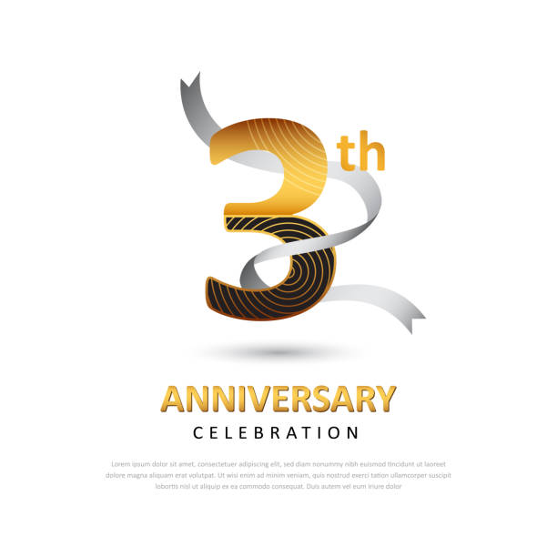ilustrações de stock, clip art, desenhos animados e ícones de 3 year creative anniversary celebration template design with ribbon - number certificate number 3 year