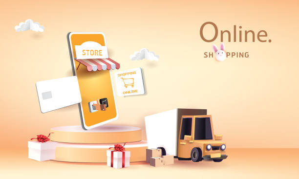 istock Online delivery service home office  Warehouse,cartoon paper art on mobile. Vector illustration shopping online 1360120123