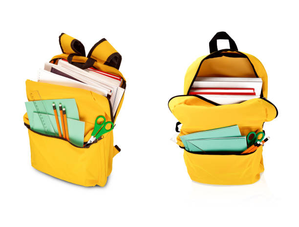 istock Backpack with Different School Stationery. Isolated on White Background. Back to School Element Template. 1360124514
