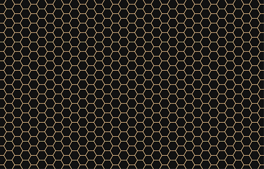 Honey hexagon bee hive honeycomb pattern seamless golden and black background vector illustration