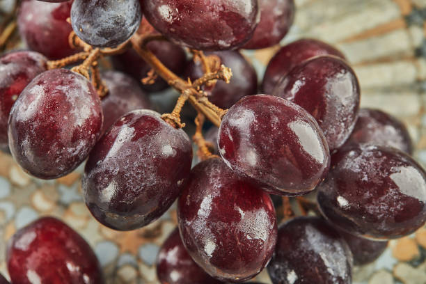istock Fresh grapes with water droplets on plate, ready to eat 1360126811