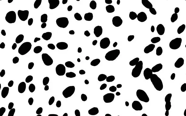 Vector illustration of Abstract modern dalmatian fur seamless pattern. Animals trendy background. Black and white decorative vector illustration for print, card, postcard, fabric, textile. Modern ornament of stylized skin