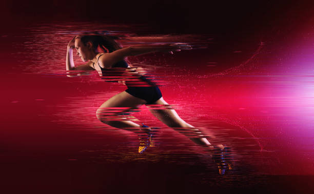 velocista donna che parte alla partenza. - track and field athlete women vitality speed foto e immagini stock