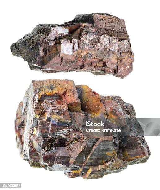 Set Of Siderite Stones Cutout On White Stock Photo - Download Image Now - Brown, Close-up, Collection