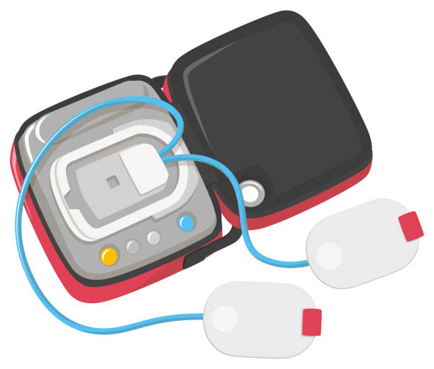 illustrazioni stock, clip art, cartoni animati e icone di tendenza di strat dae. defibrillatore automatico esterno. - electrode