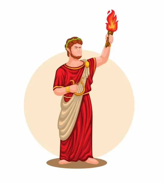 Vector illustration of Nero the fifth emperor of Rome. mythology figure with tourch and harp character illustration vector