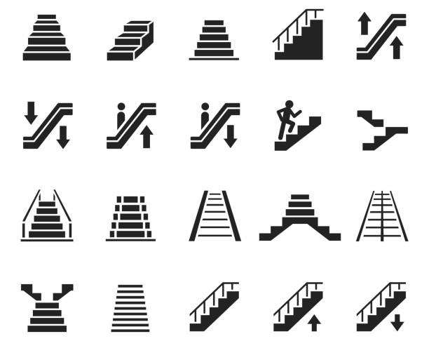 ilustraciones, imágenes clip art, dibujos animados e iconos de stock de conjunto vectorial escaleras - escalera