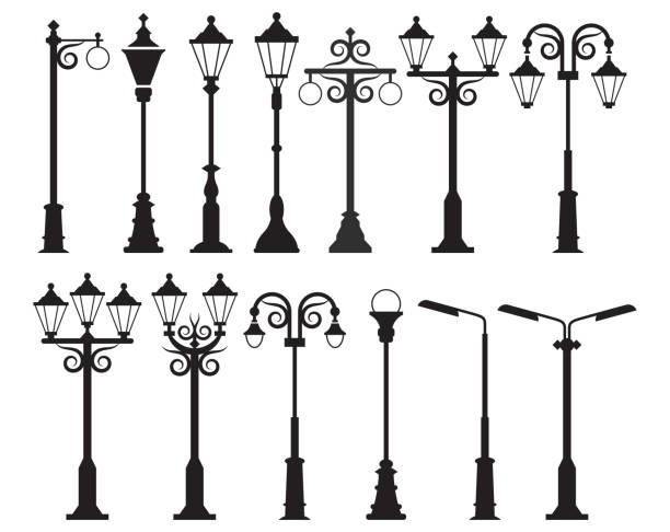 illustrations, cliparts, dessins animés et icônes de ensemble vectoriel de lampadaire - street light