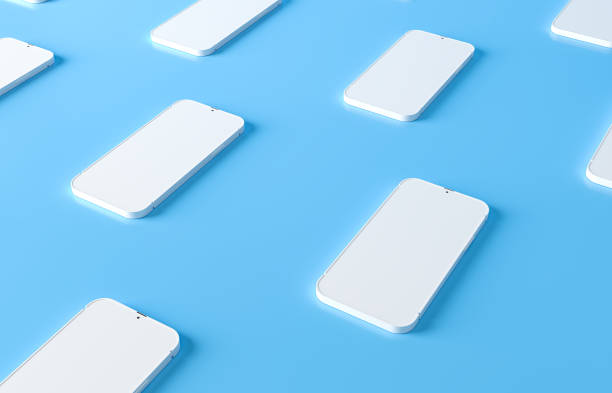 3D rendering top view smartphone isolated on blue pastel background. illustration Minimalist modern mockup smartphones for presentation, application display, information. Realistic Digital device renderizado 3d del teléfono inteligente de vista superior aislado sobre fondo azul pastel. ilustración maqueta minimalista moderna de teléfonos inteligentes para presentación, visualización de aplicaciones, información. dispositivo digital realista
