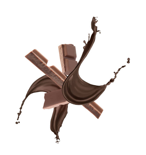 istock Yummy melted chocolate and falling pieces on white background 1360143979