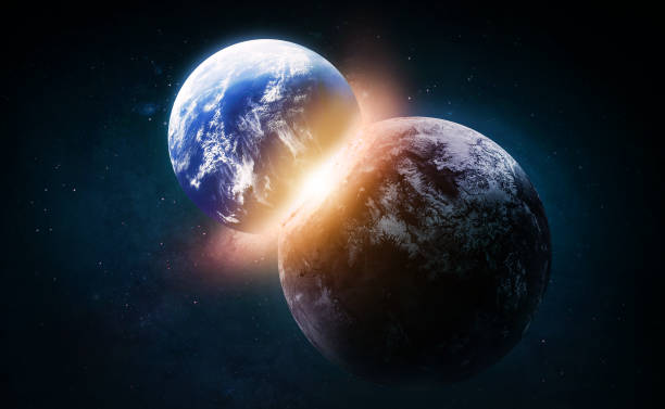 istock Collision of two planets. Earth explosion. Sci-fi space wallpaper. End of the world. Elements of this image furnished by NASA 1360144438