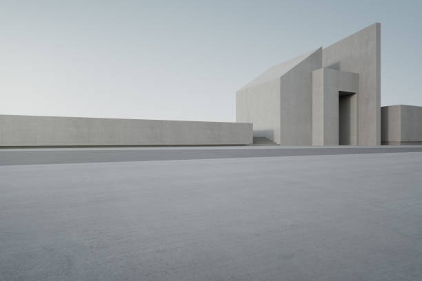 piso de concreto vacío y muro de cemento blanco en el parque de la ciudad. - art museum museum architecture bench fotografías e imágenes de stock