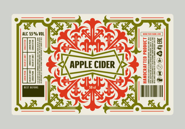 ilustraciones, imágenes clip art, dibujos animados e iconos de stock de plantilla de etiqueta decorativa para sidra de manzana - cider