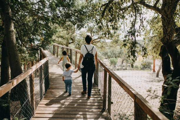 istock Rear View Of People Walking On Footbridge 1360149058